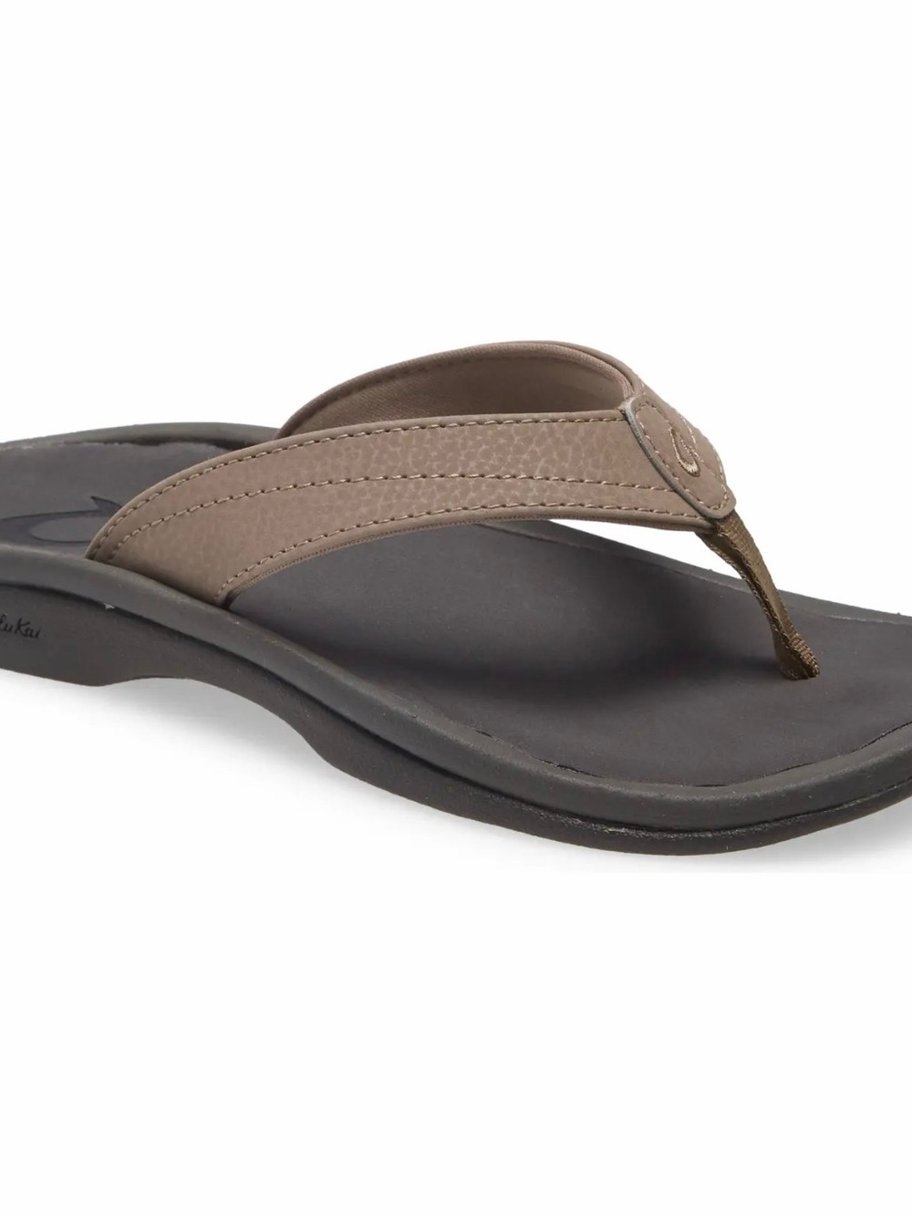 OluKai Women's Taupe Leather-Trim Flip Sandals